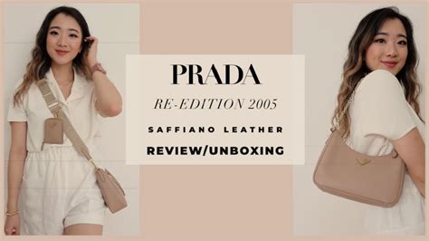 prada re edition saffiano leather beige|Prada re edition unboxing.